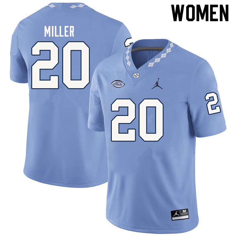 Women #20 Brooks Miller North Carolina Tar Heels College Football Jerseys Sale-Carolina Blue